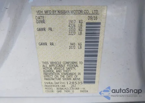 2017 Nissan Altima 2.5 Sv из США, поврежденный, VIN 1N4AL3AP7HC128535